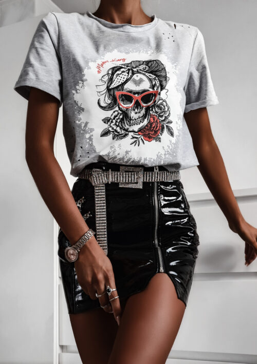 T-shirt bawełniany Madam Rock Gang szary melanż