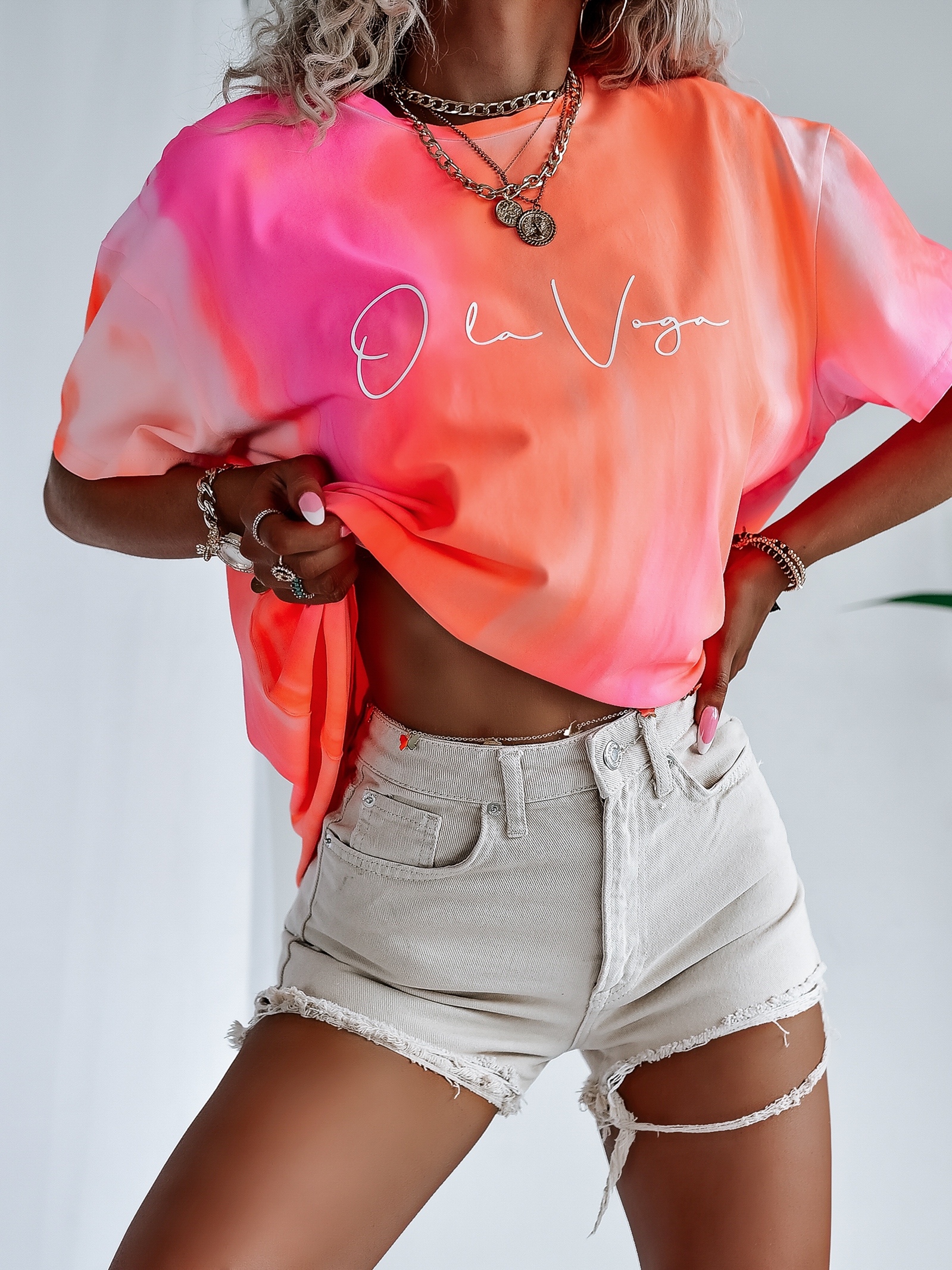 T-shirt oversize Ice Cream O'la Voga róż vs pomarańcz