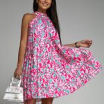 Sukienka plisowana Euforia w kwiaty różowo-niebieska