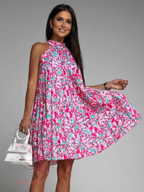 Sukienka plisowana Euforia w kwiaty różowo-niebieska