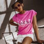 T-shirt bawełniany G.O.A.T amarantowy