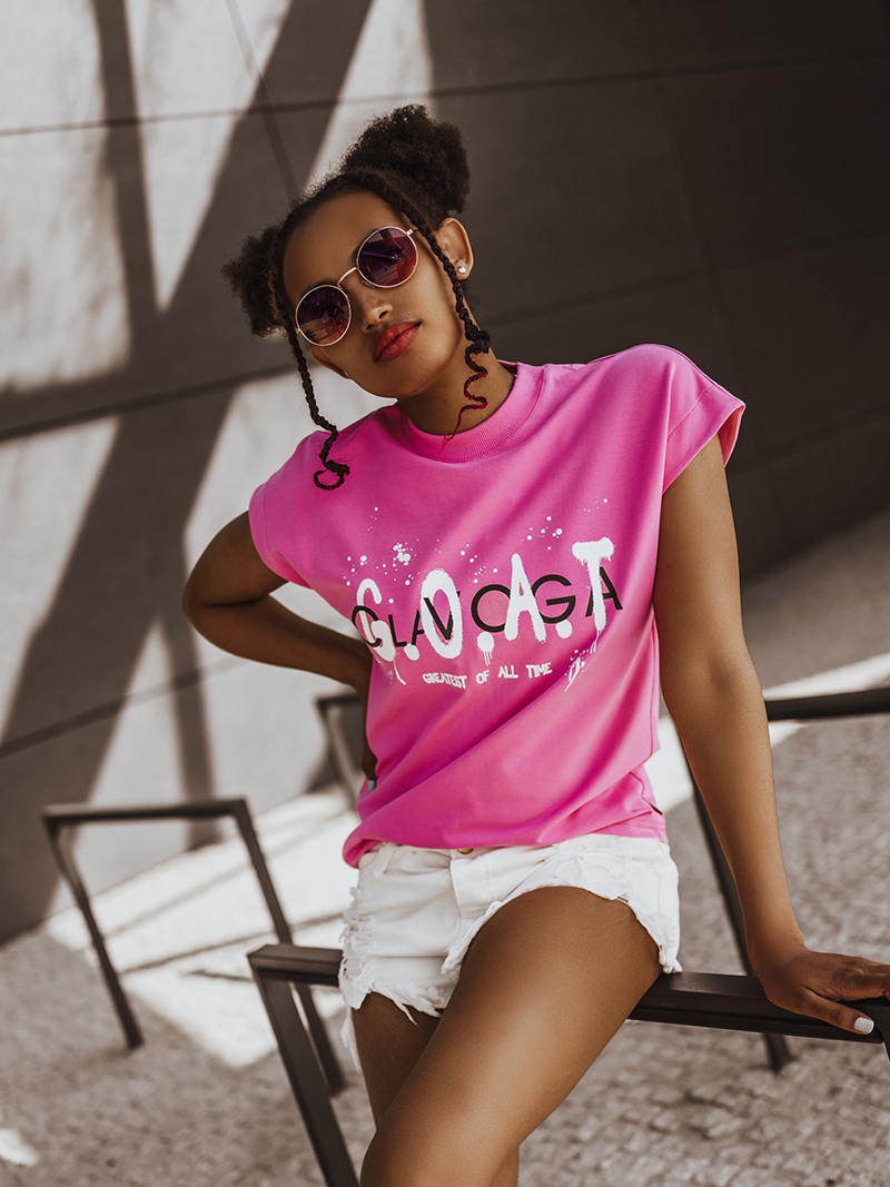 T-shirt bawełniany G.O.A.T amarantowy