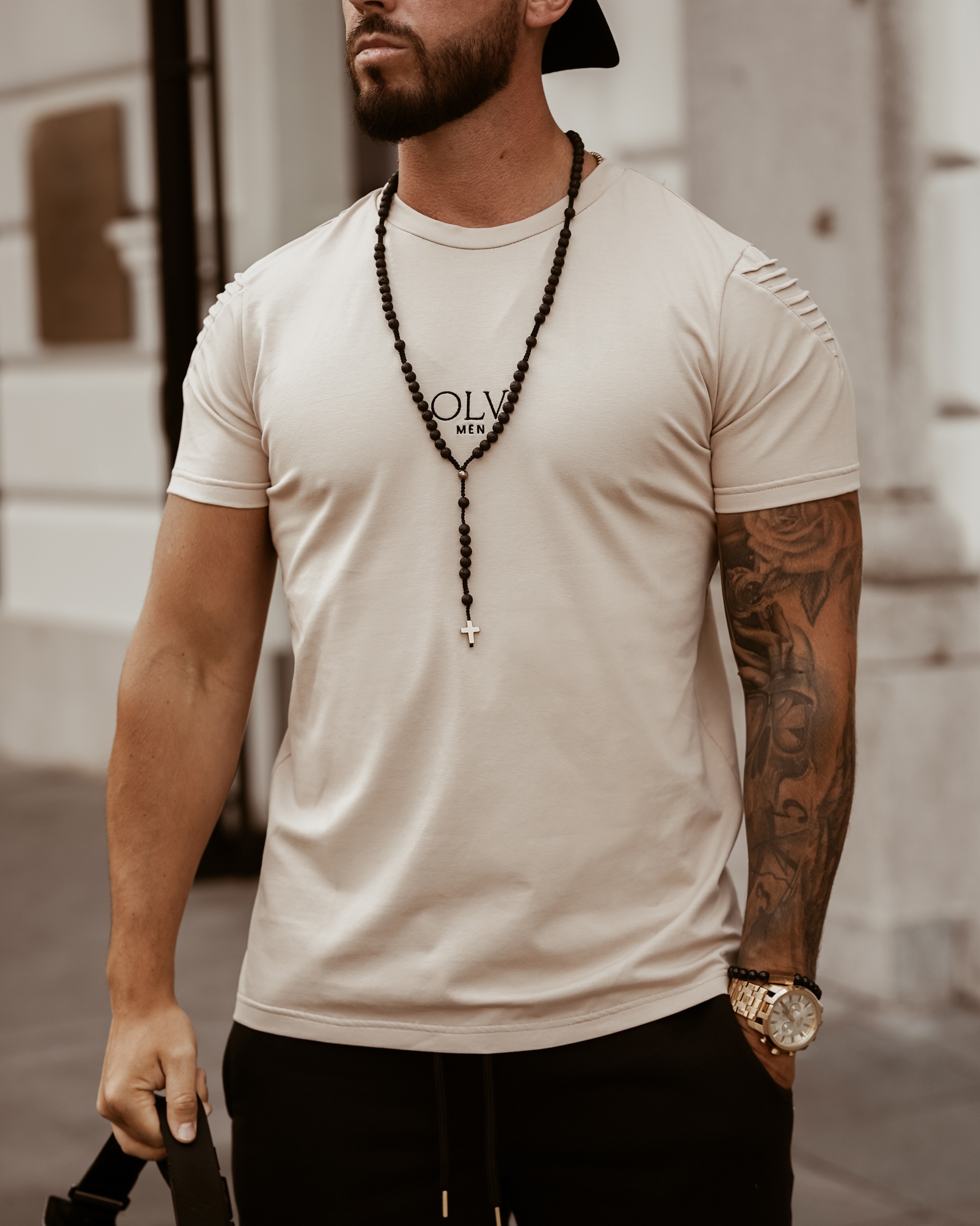 T-shirt męski bawełniany O'la Voga Arms beżowy