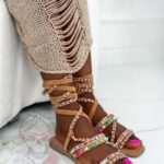 Sandały wiązane Madam DelMar karmelowe