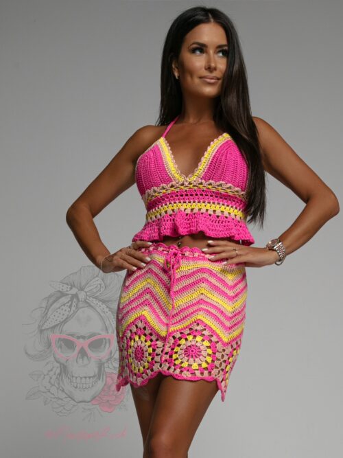 Komplet ażurowy top + mini Spiral różowy