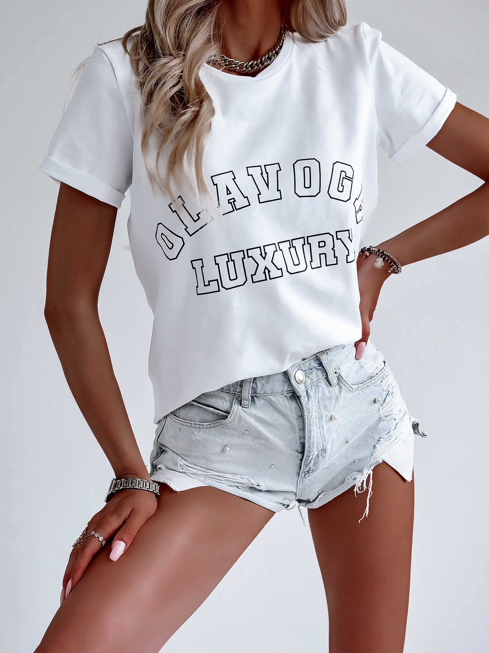 T-shirt bawełniany Oluxury O'la Voga biały