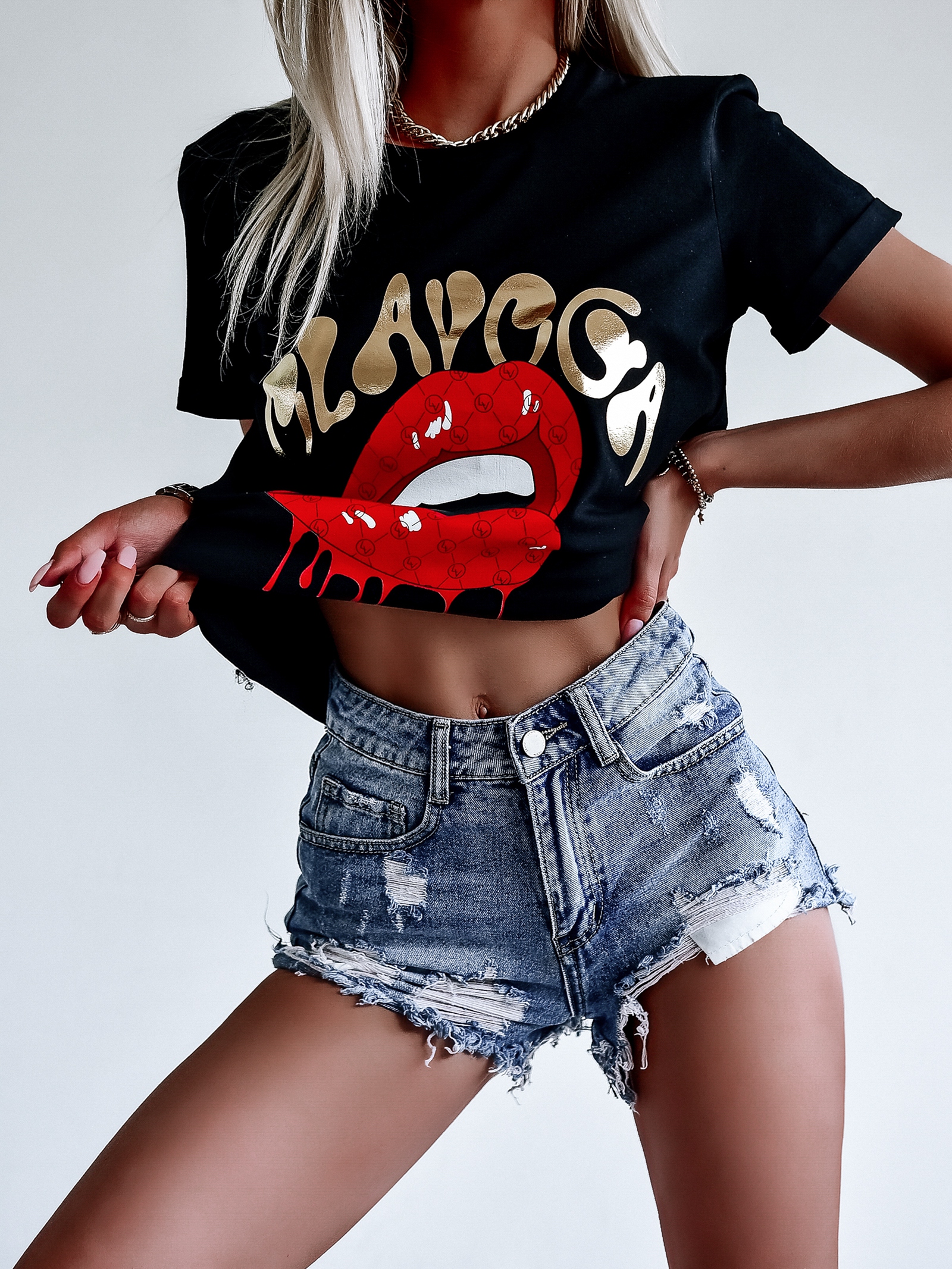 T-shirt oversize Red Lips O'la Voga czarny
