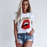 T-shirt oversize Red Lips O'la Voga biały