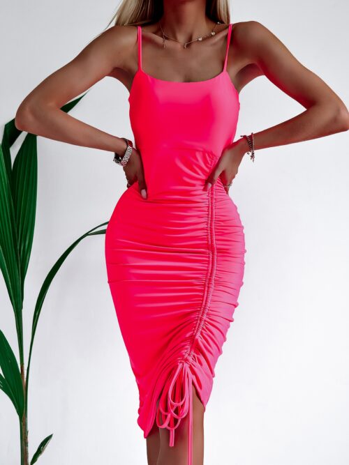 Sukienka marszczona Fancy Summer Ola Voga neonowa różowa
