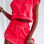 Komplet z przeszyciami Sporty Outline Ola Voga neonowy różowy