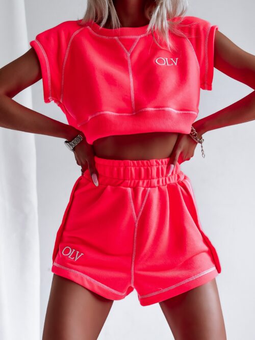 Komplet z przeszyciami Sporty Outline Ola Voga neonowy różowy