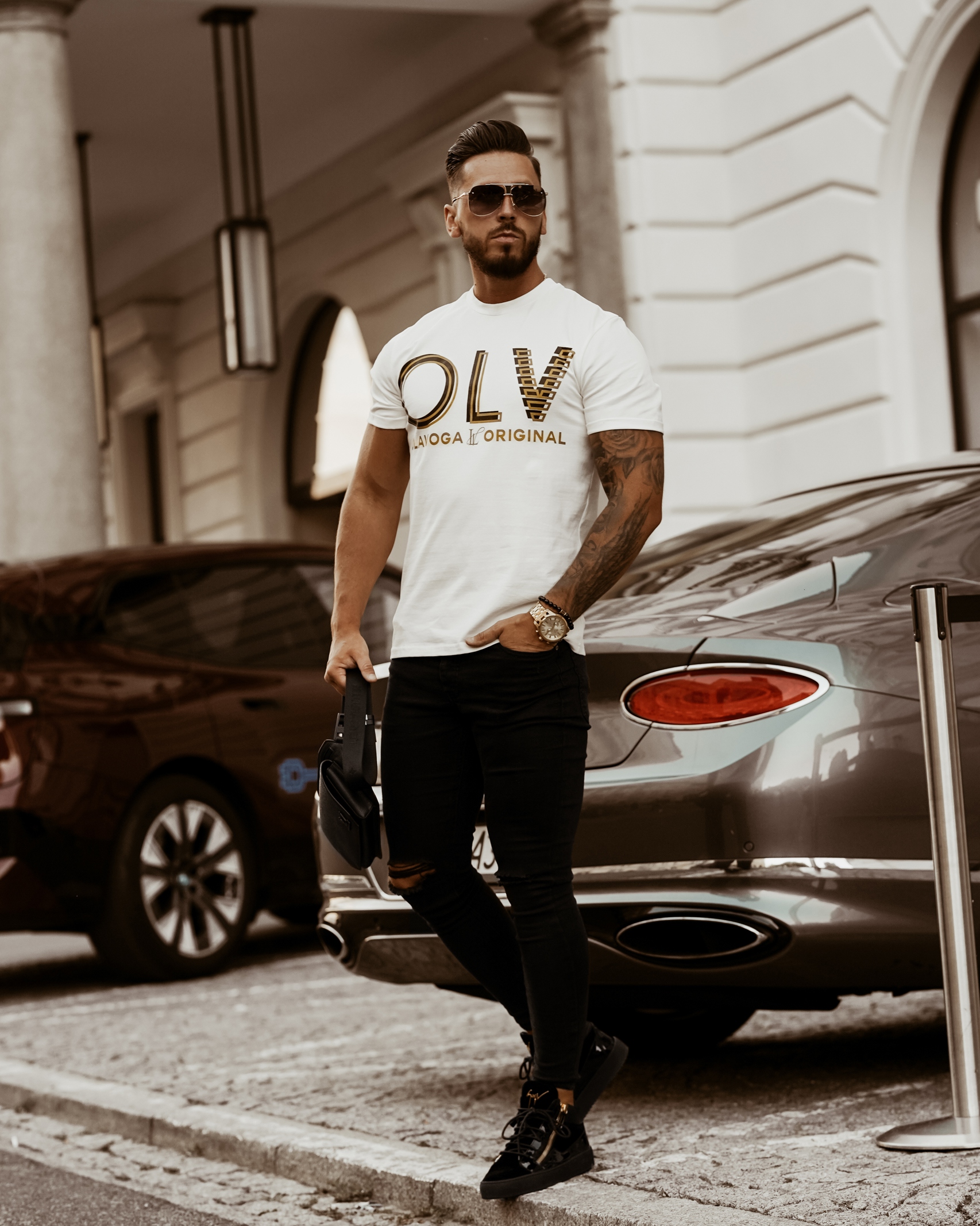 T-shirt męski Gold & Black O'la Voga biały