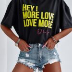 T-shirt oversize Love More O'La Voga czarny vs limonka