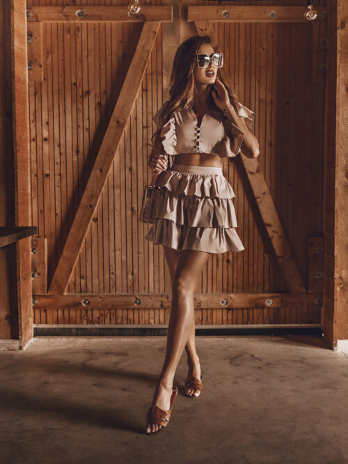 Komplet z falbankami Paloma beżowy