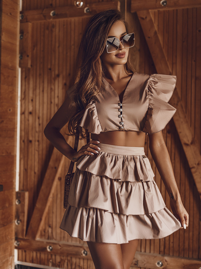 Komplet z falbankami Paloma beżowy