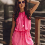 Sukienka długa zwiewna Ola Voga Tulum neonowy róż