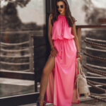 Sukienka długa zwiewna Ola Voga Tulum neonowy róż