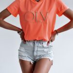 T-shirt bawełniany OLV Logo O'la Voga łososiowy