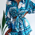 Komplet zwiewny Colorful Satin Ola Voga niebieski