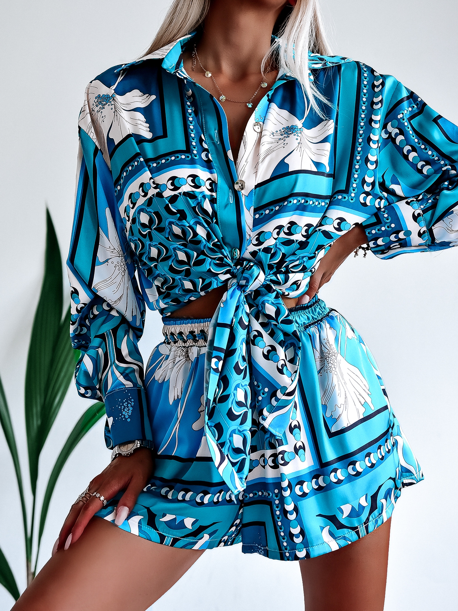 Komplet zwiewny Colorful Satin Ola Voga niebieski