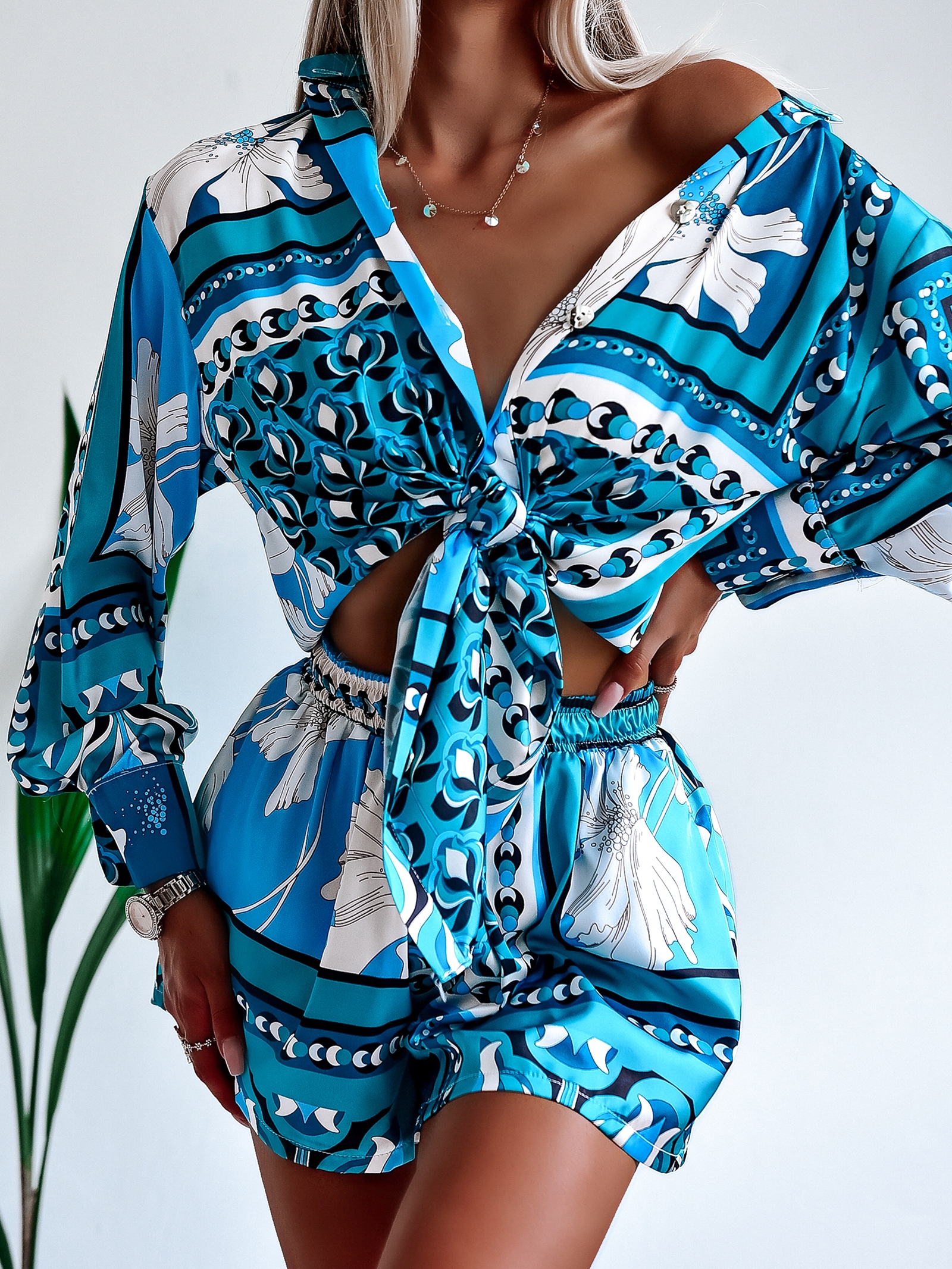 Komplet zwiewny Colorful Satin Ola Voga niebieski