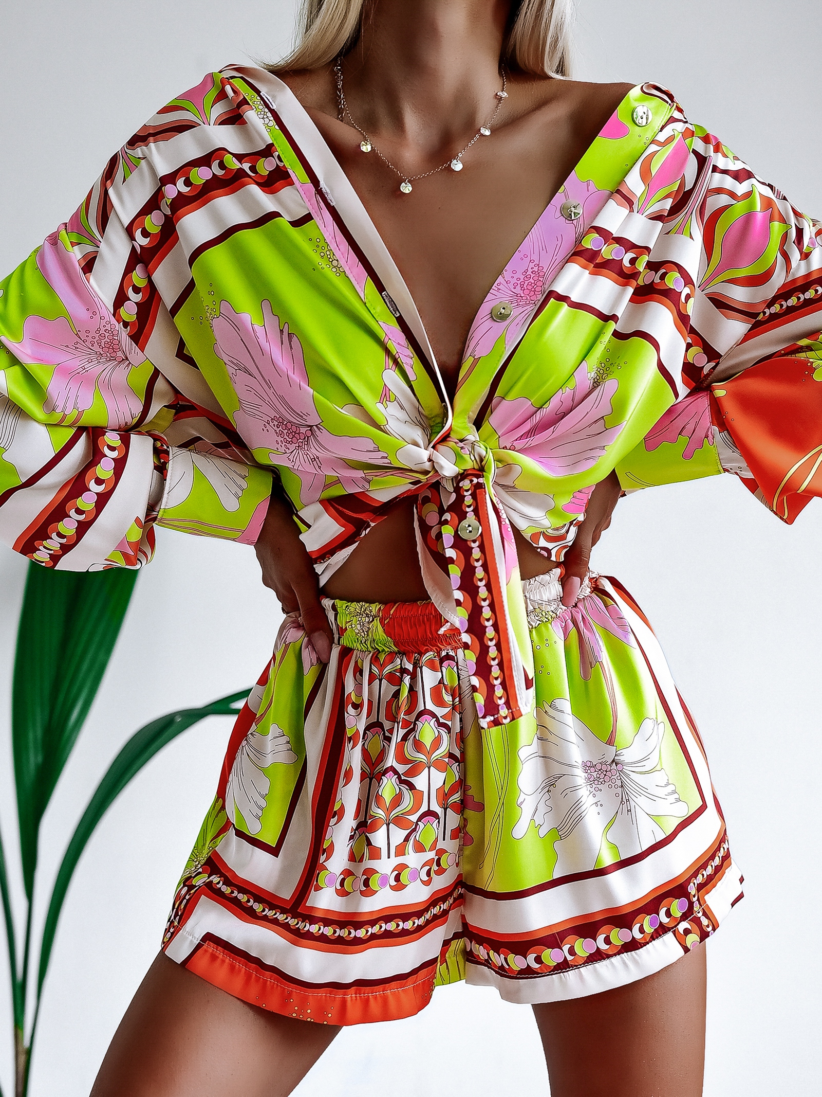 Komplet zwiewny Colorful Satin Ola Voga limonkowy