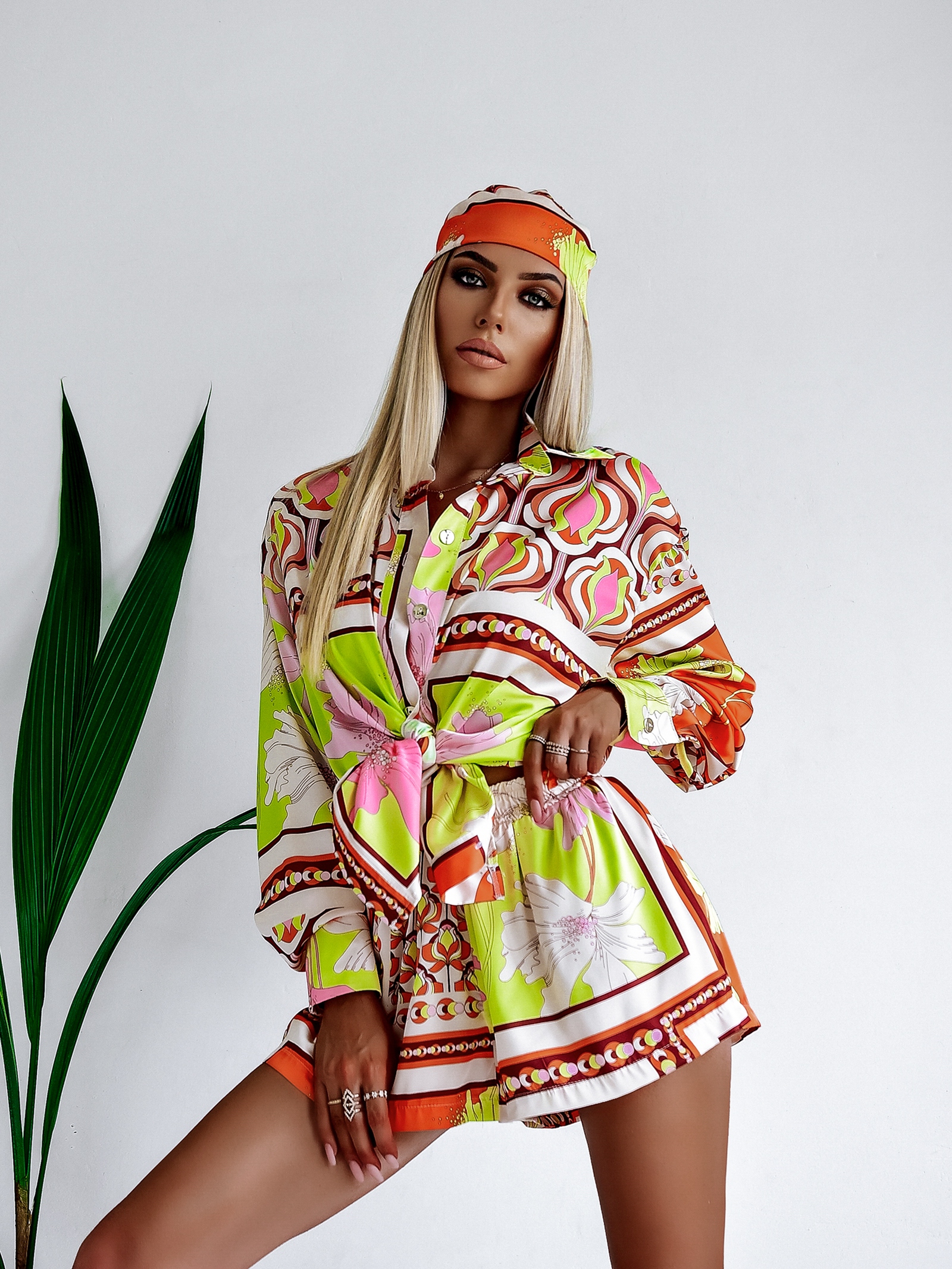 Komplet zwiewny Colorful Satin Ola Voga limonkowy