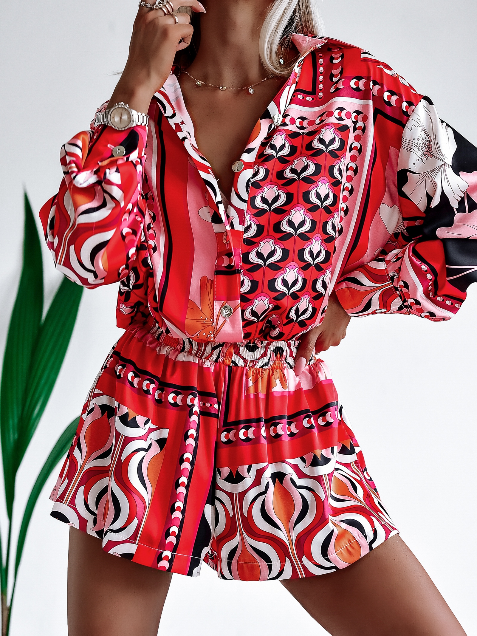 Komplet zwiewny Colorful Satin Ola Voga czerwony