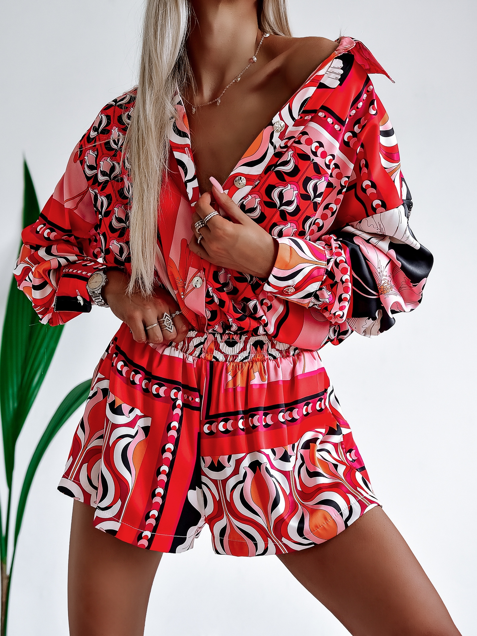 Komplet zwiewny Colorful Satin Ola Voga czerwony