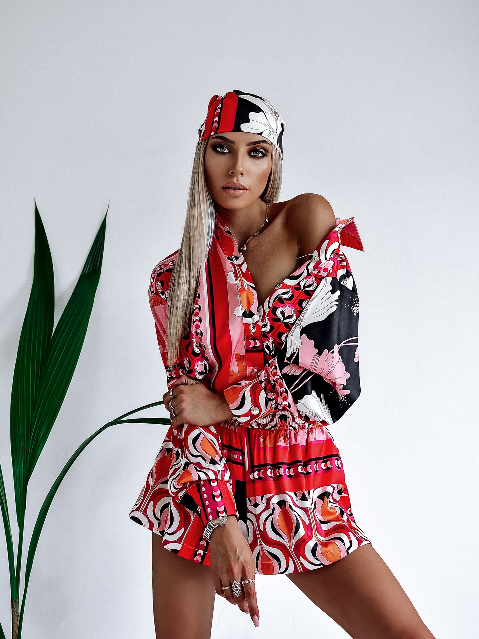 Komplet zwiewny Colorful Satin Ola Voga czerwony