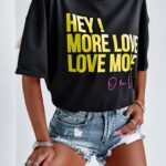 T-shirt oversize Love More O'La Voga czarny vs limonka