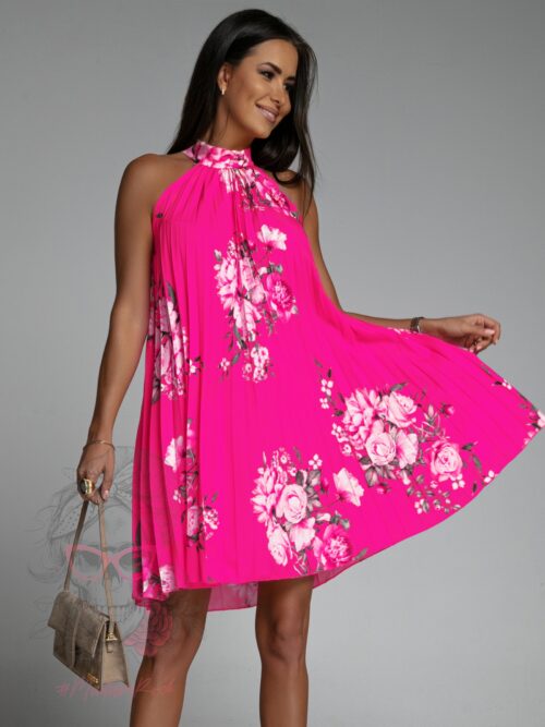 Sukienka plisowana Euforia w kwiaty fuksja