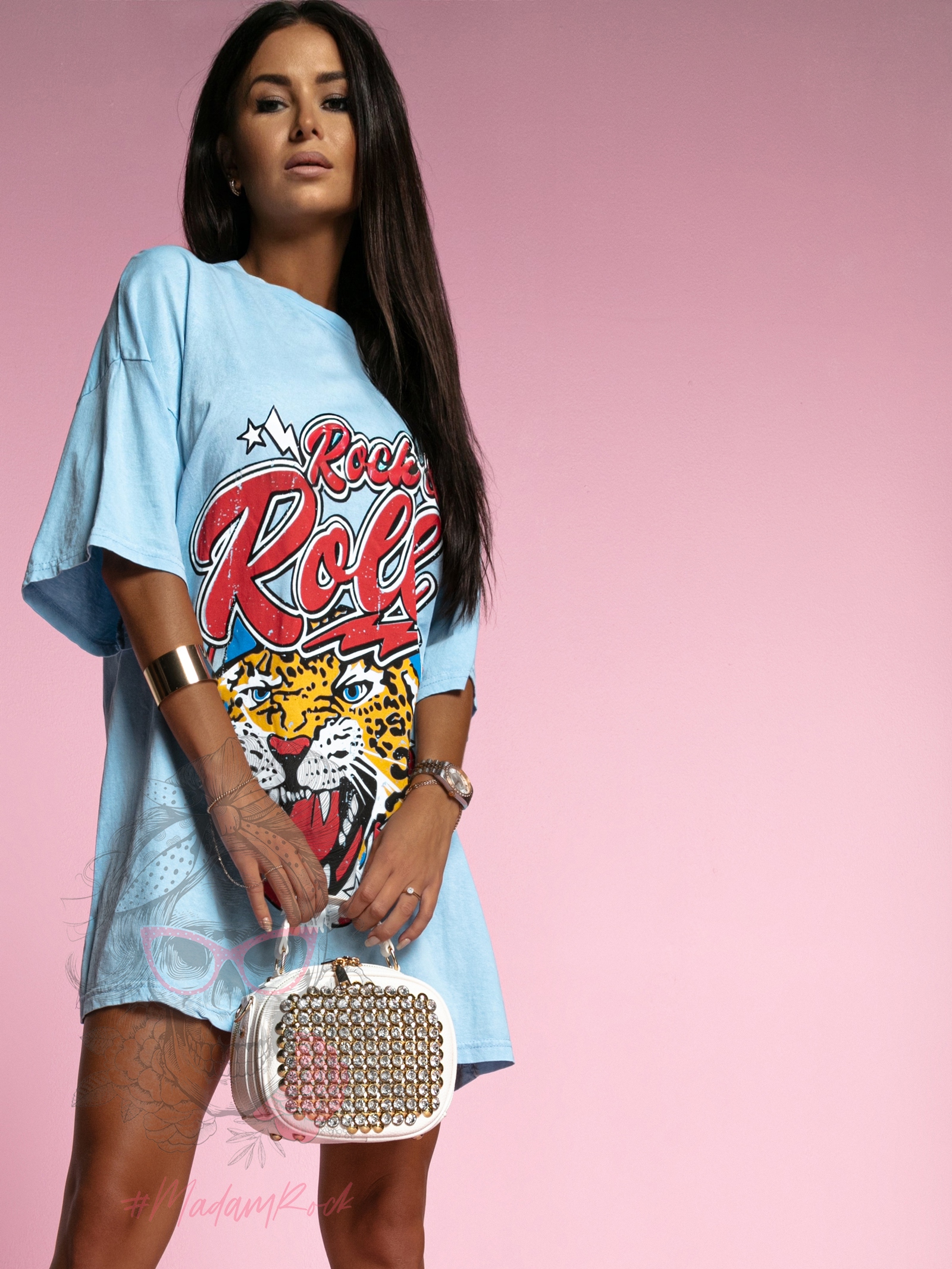 T-shirt dekatyzowany Rock&Roll błękitny