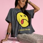 T-shirt dekatyzowany Emoji szary