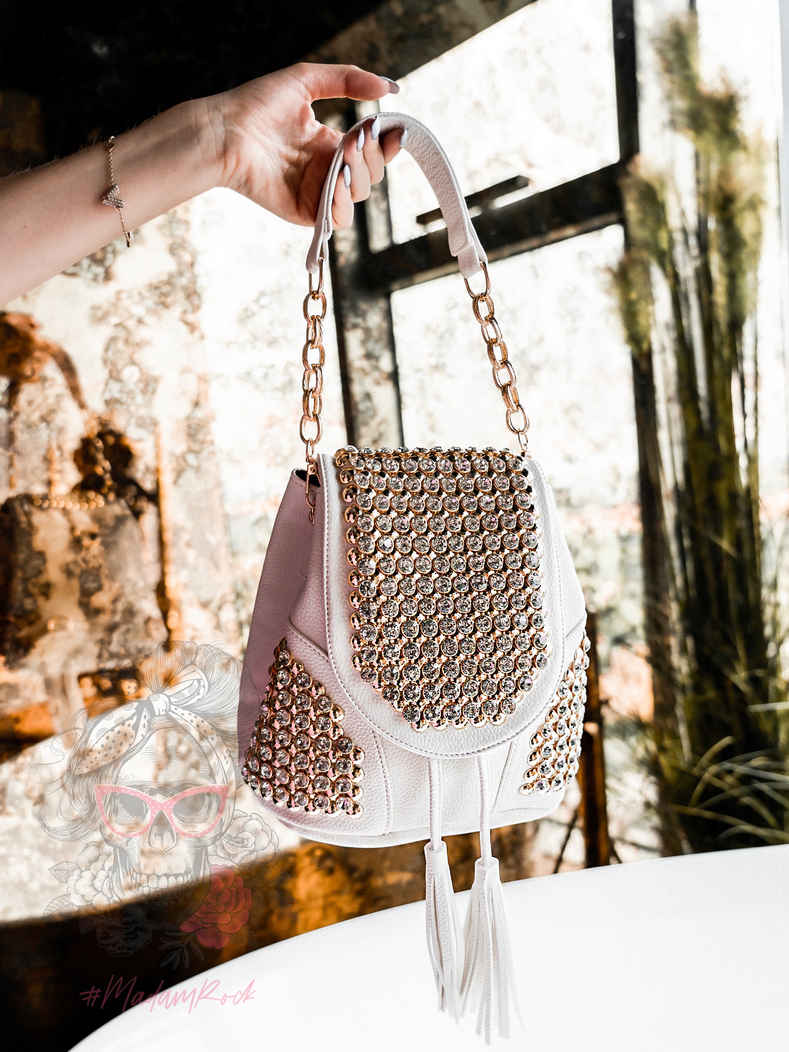 Plecak rockowy Luxury Diamond biały