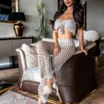 Komplet ażurowy spodnie + top Fellen beżowy