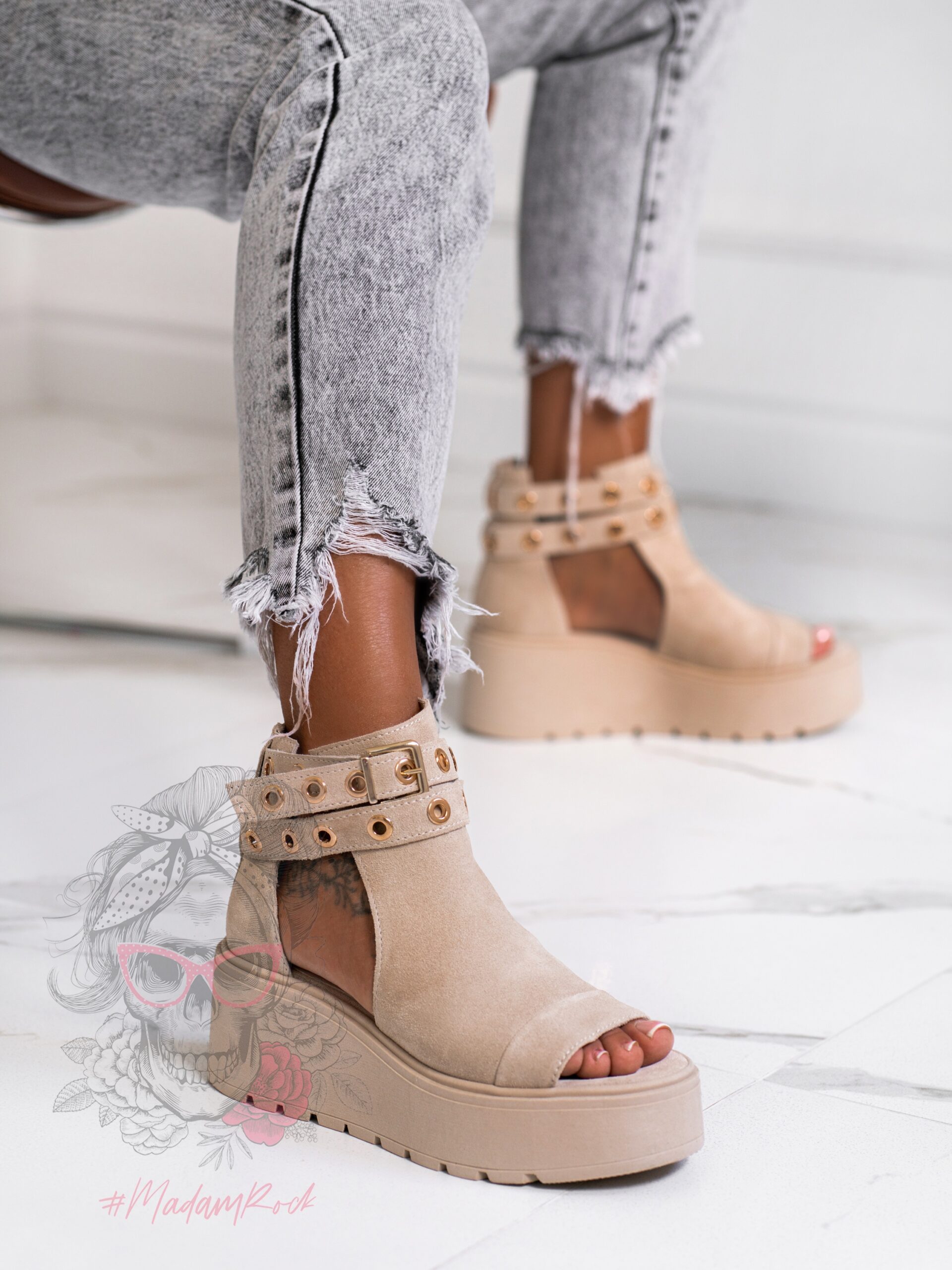 Koturny skórzane Rock Ozell beżowe