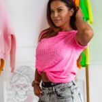 T-shirt bawełniany Vintage Fox różowy neonowy