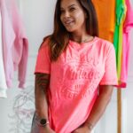 T-shirt bawełniany Vintage Fox koralowy neonowy