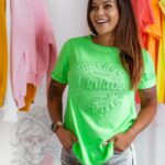 T-shirt bawełniany Vintage Fox zielony neonowy