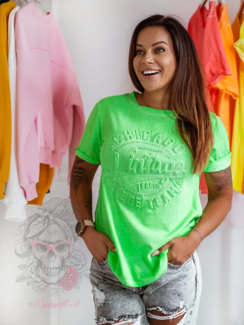 T-shirt bawełniany Vintage Fox zielony neonowy