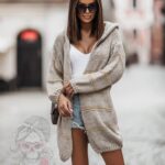 Kardigan z kapturem Sunseti beżowy