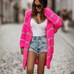 Kardigan z kapturem Sunseti neon róż