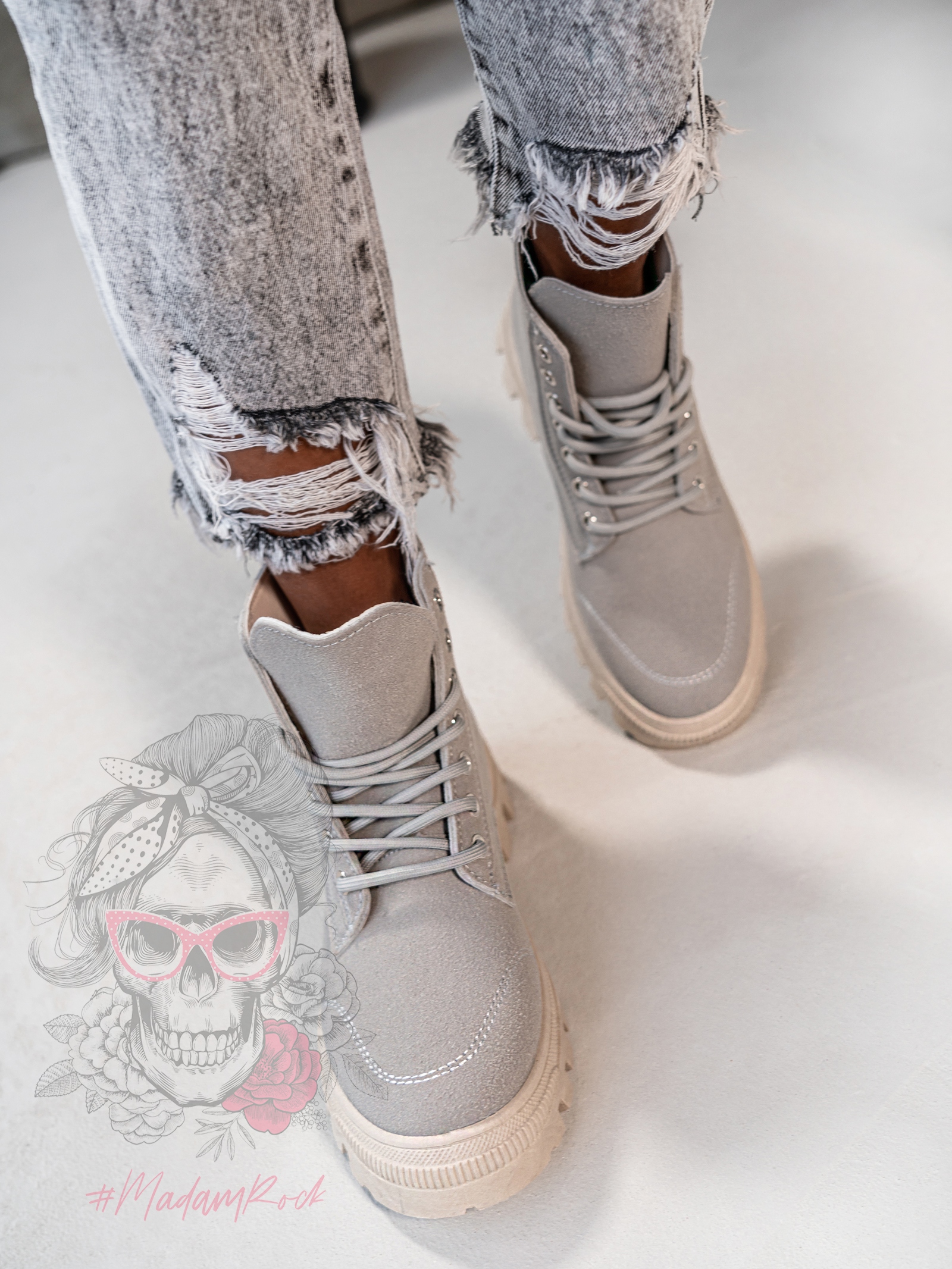 Traperki zamszowe Madam Terra szare Traperki zamszowe Madam Terra szare