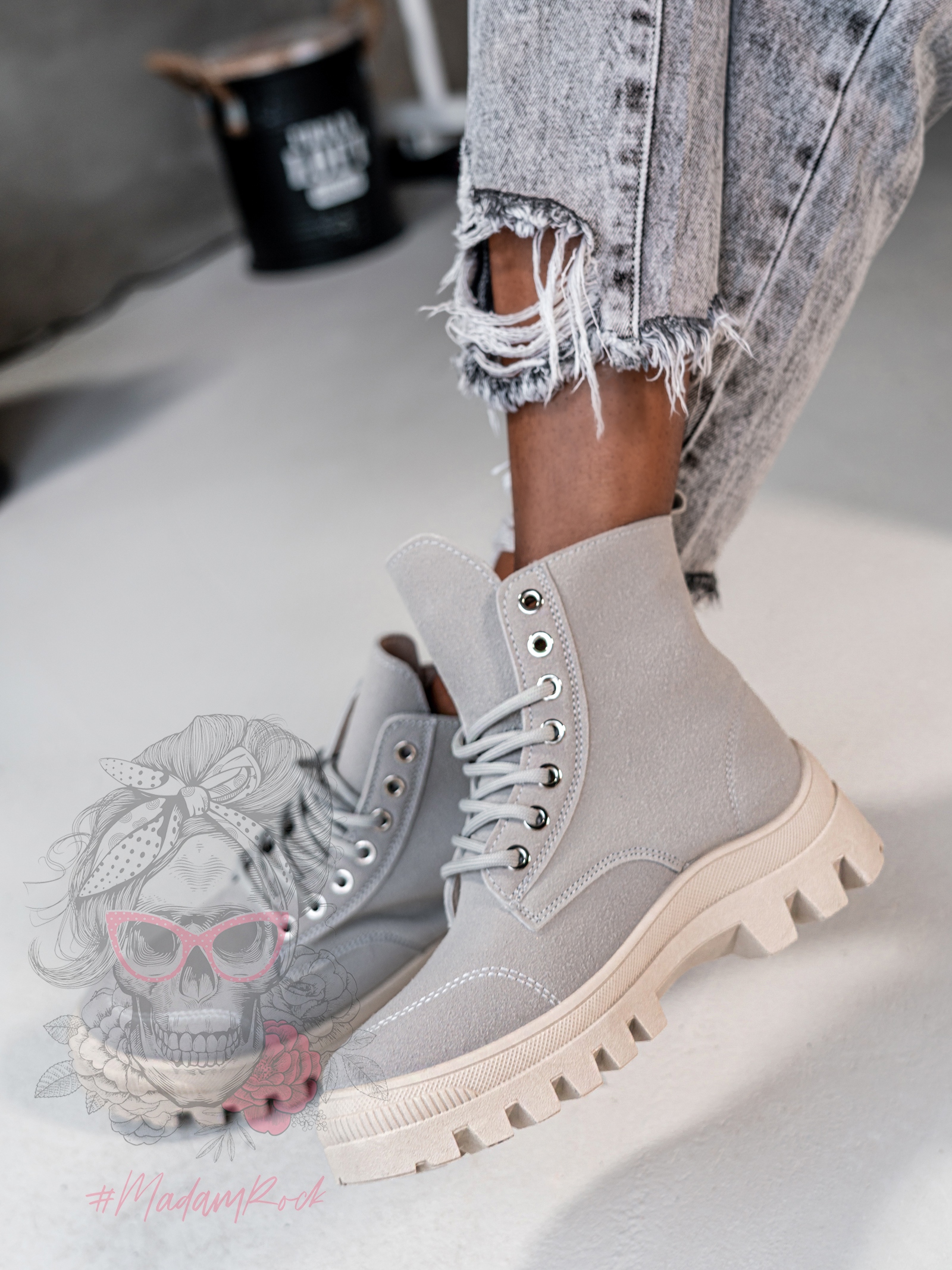 Traperki zamszowe Madam Terra szare Traperki zamszowe Madam Terra szare