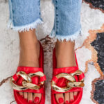 Klapki profilowane z ogniwami Luqks Rock czerwone