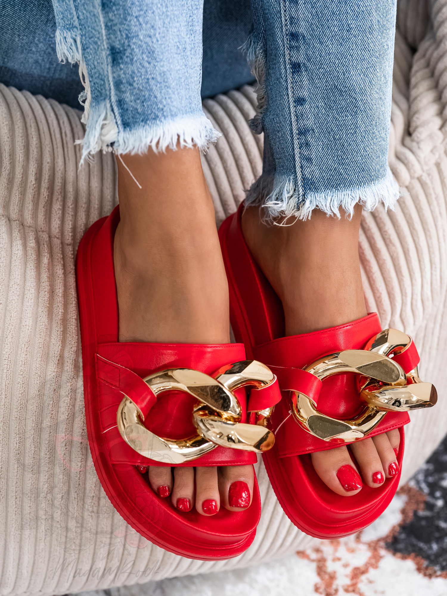 Klapki profilowane z ogniwami Luqks Rock czerwone