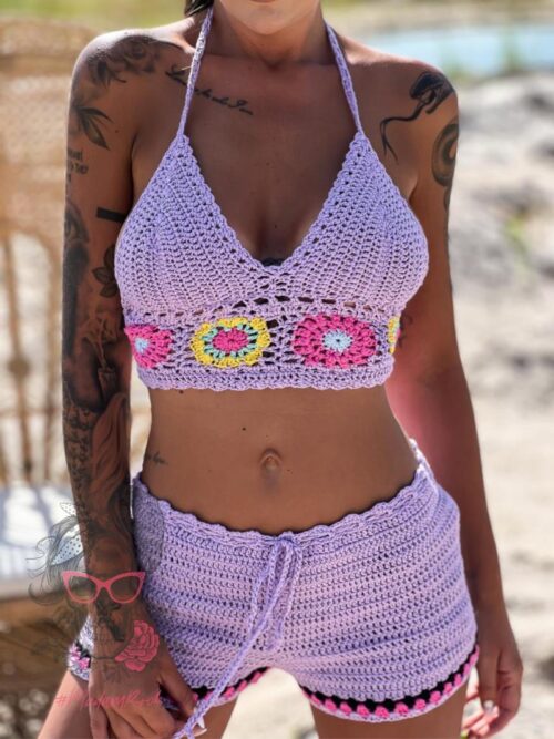 Komplet pleciony Bohomo lila