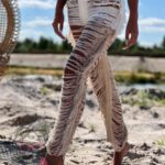 Spodnie sznurkowe z frędzlami Catch ecru-beżowe