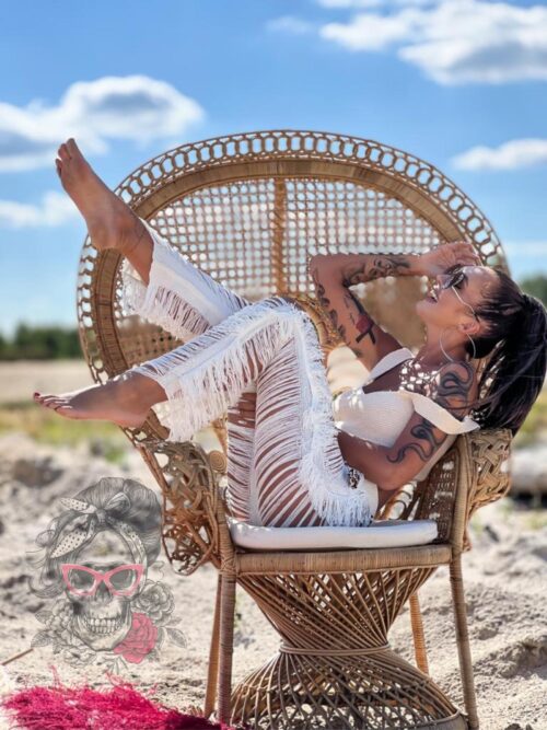 Spodnie sznurkowe z frędzlami Catch ecru